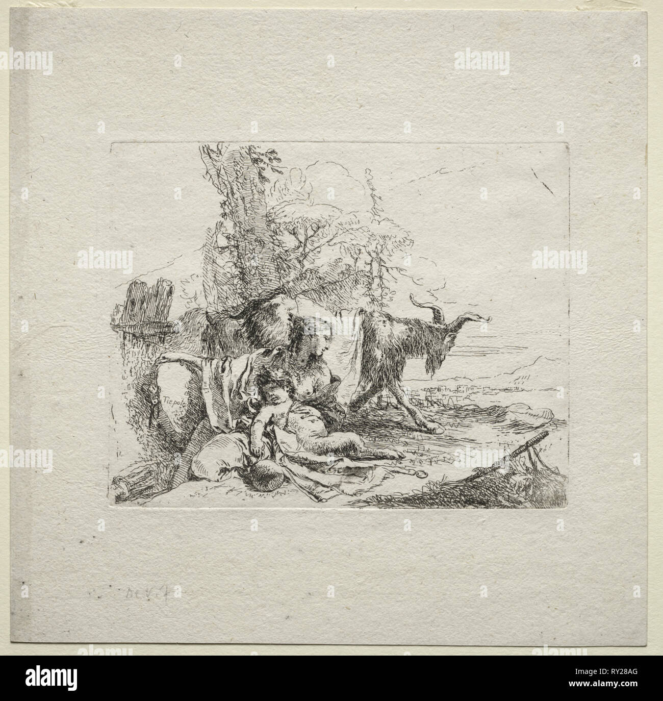 Divers Caprices : La femme avec le tambourin, 1785. Giovanni Battista Tiepolo (italien, 1696-1770). Eau-forte Banque D'Images