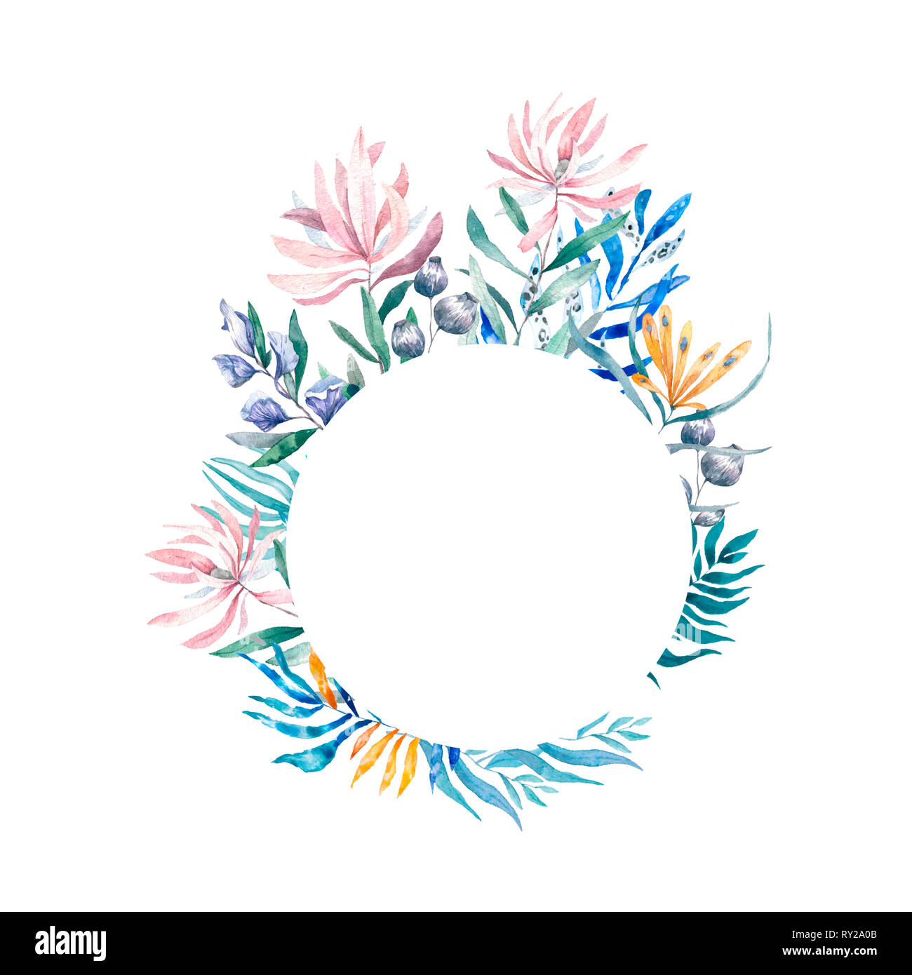 Exotiques Aquarelle Chassis Circulaire Avec Des Feuilles Des Fleurs Tropicales Et Toucan Pour Mariage Invitation Carte D Anniversaire Illustrarion Isoles Couleurs D Ete Sur Photo Stock Alamy