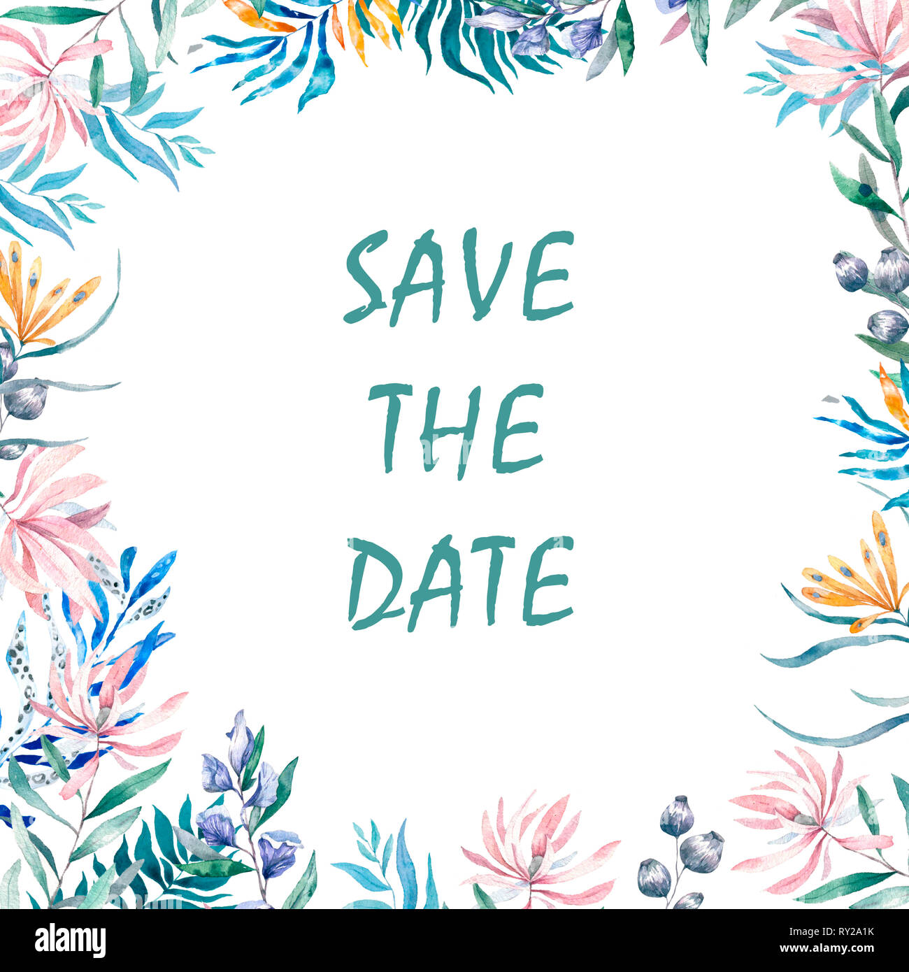 Cadre Exotique Aquarelle Avec Feuilles Fleurs Tropicales Et