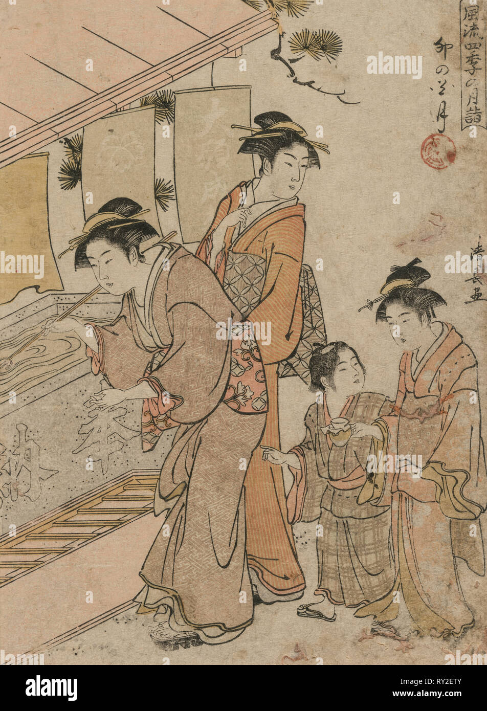 Le quatrième mois (à partir de la série à la mode des visites mensuelles dans des temples dans les quatre saisons), 1784. Torii Kiyonaga (japonais, 1752-1815). Gravure sur bois en couleur ; feuille : 18,5 x 25,4 cm (7 5/16 x 10 in Banque D'Images