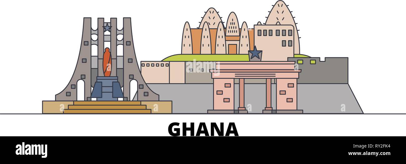 Ghana télévision landmarks vector illustration. Ghana line city avec de célèbres sites de voyage