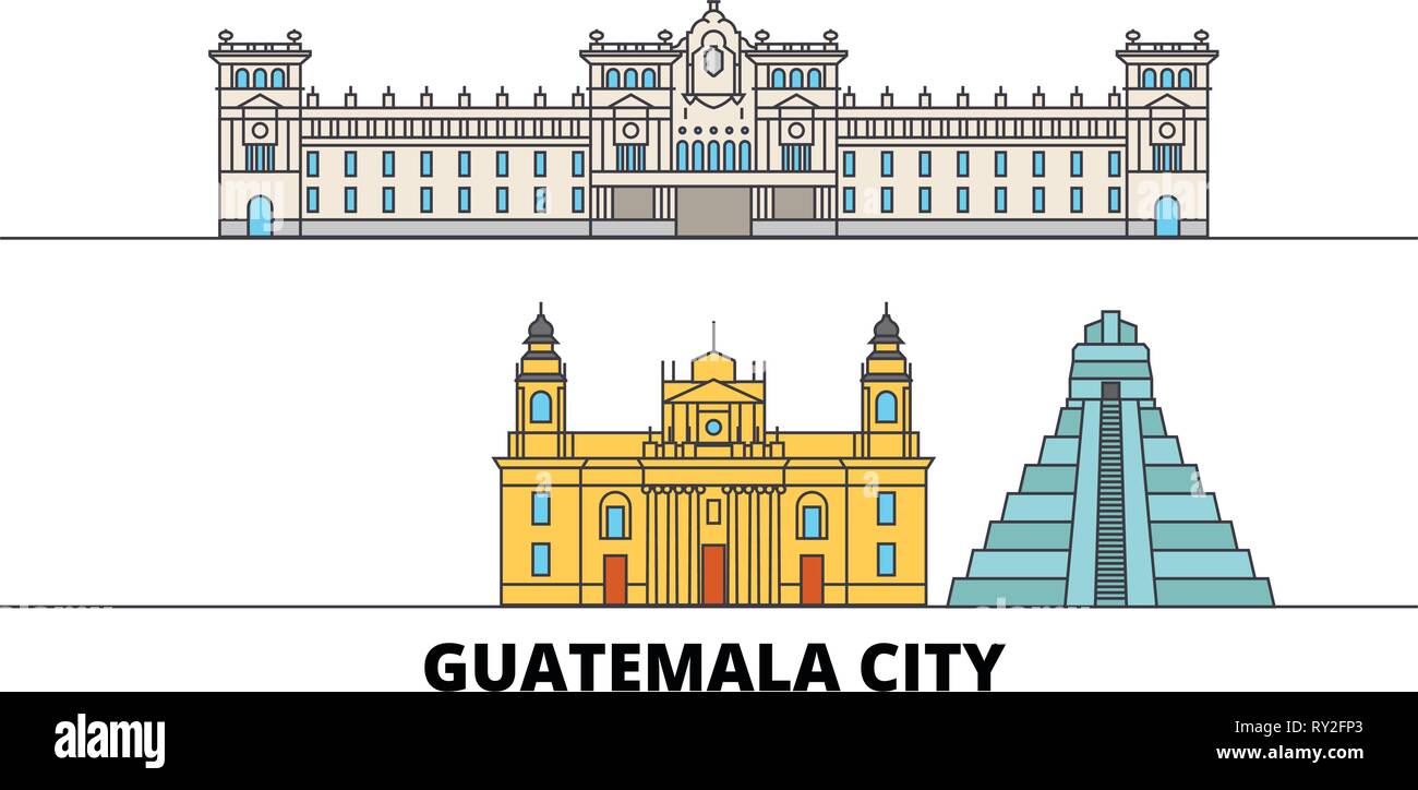 Guatemala, Guatemala City télévision landmarks vector illustration. Guatemala, Guatemala City line city avec de célèbres sites de voyage, d'horizon, design. Illustration de Vecteur