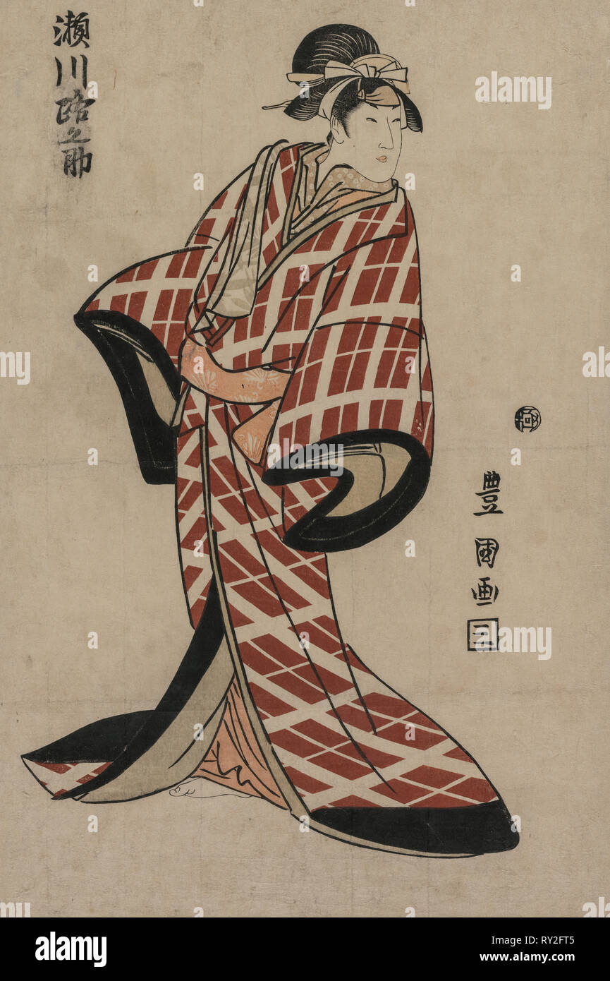 Segawa Michinosuke portant une robe à carreaux matelassée, ch. 1805. Utagawa Toyokuni (japonais, 1769-1825). Gravure sur bois en couleur ; feuille : 38,4 x 23,8 cm (15 1/8 x 9 3/8 in Banque D'Images
