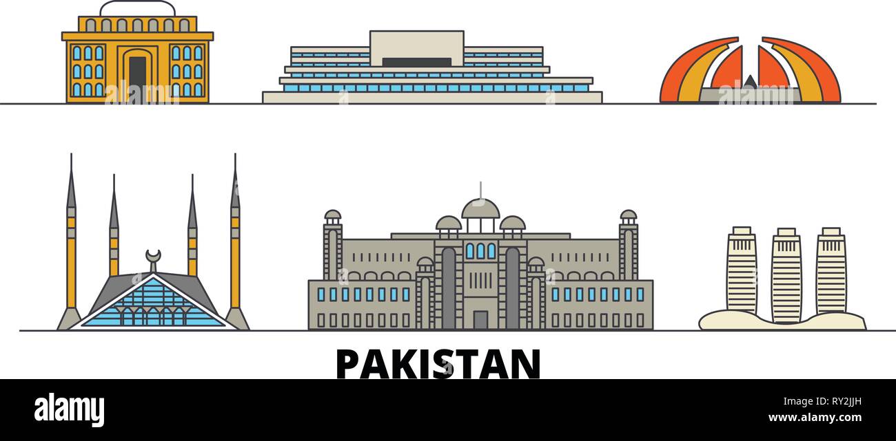 Le Pakistan, Islamabad télévision landmarks vector illustration. Le Pakistan, Islamabad line city avec de célèbres sites de voyage, d'horizon, design. Illustration de Vecteur