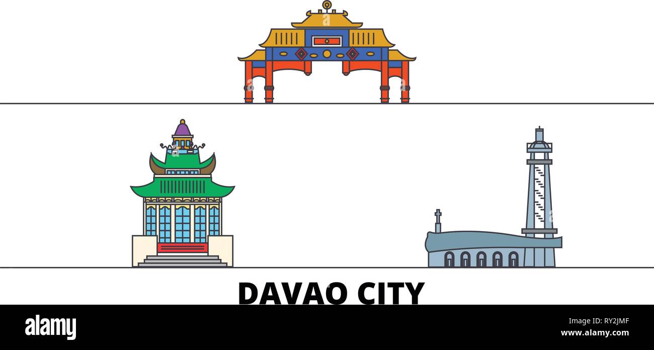 Philippines, Davao City télévision landmarks vector illustration. Philippines, Davao City line city avec de célèbres sites de voyage, d'horizon, design. Illustration de Vecteur