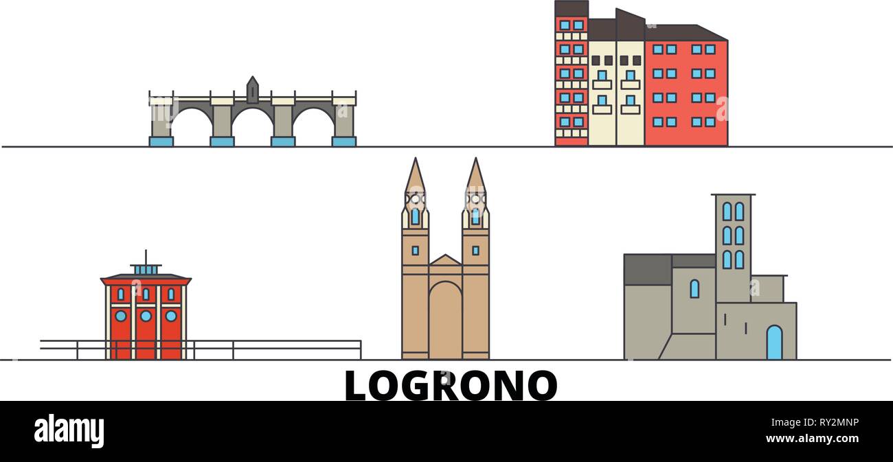 L'Espagne, Logrono télévision landmarks vector illustration. L'Espagne, Logrono line city avec de célèbres sites de voyage, d'horizon, design. Illustration de Vecteur