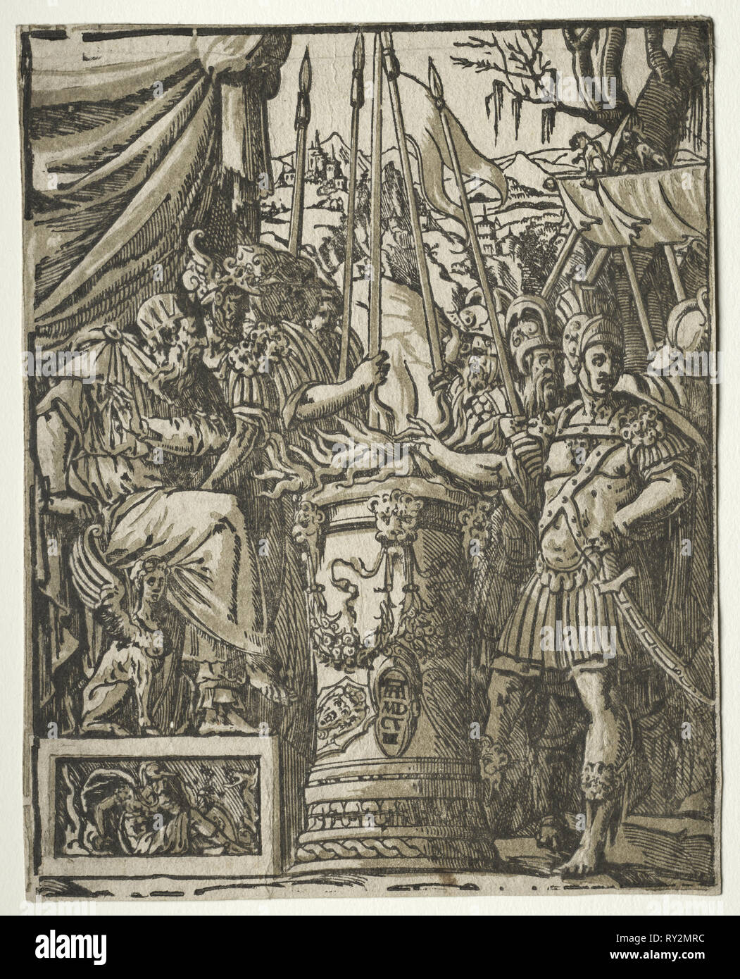 Mucius Scaevola, 1608. Après Andrea Andreani (italien, à propos de 1558-1610), après Balthasar Peruzzi (italien, 1481-1536). Gravure sur bois clair-obscur Banque D'Images
