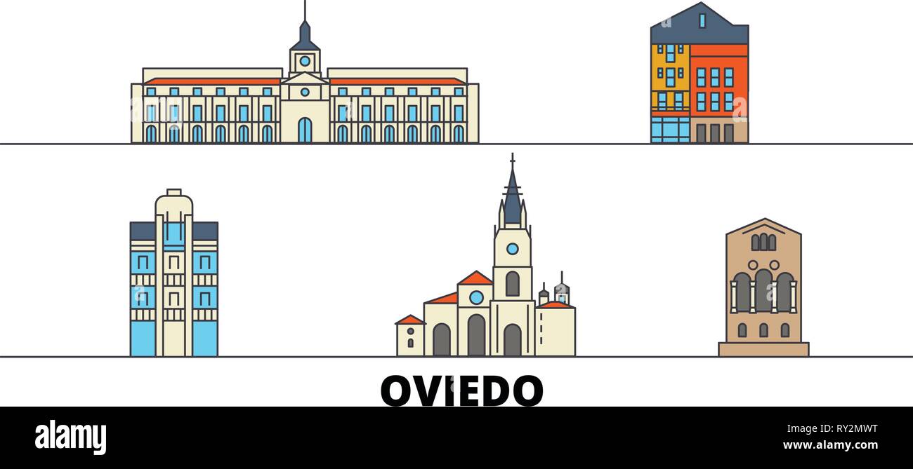 L'Espagne, Oviedo télévision landmarks illustration vectorielle. L'Espagne, Oviedo line city avec de célèbres sites de voyage, d'horizon, design. Illustration de Vecteur