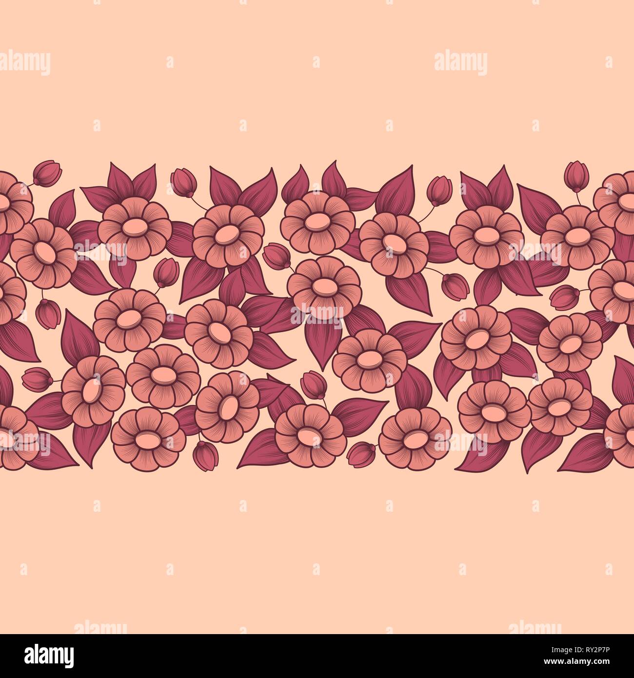 Motif floral de couleur corail avec des fleurs et des feuilles Illustration de Vecteur