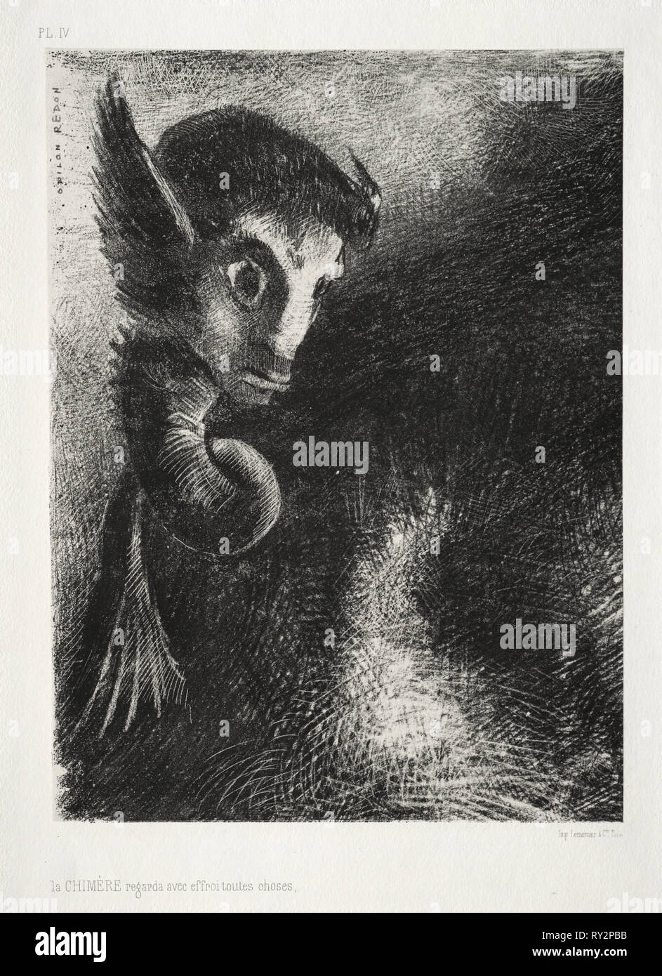 La nuit : La Chimère ce qui concerne toutes les choses avec la peur, 1886. Odilon Redon (Français, 1840-1916). Lithographie Banque D'Images