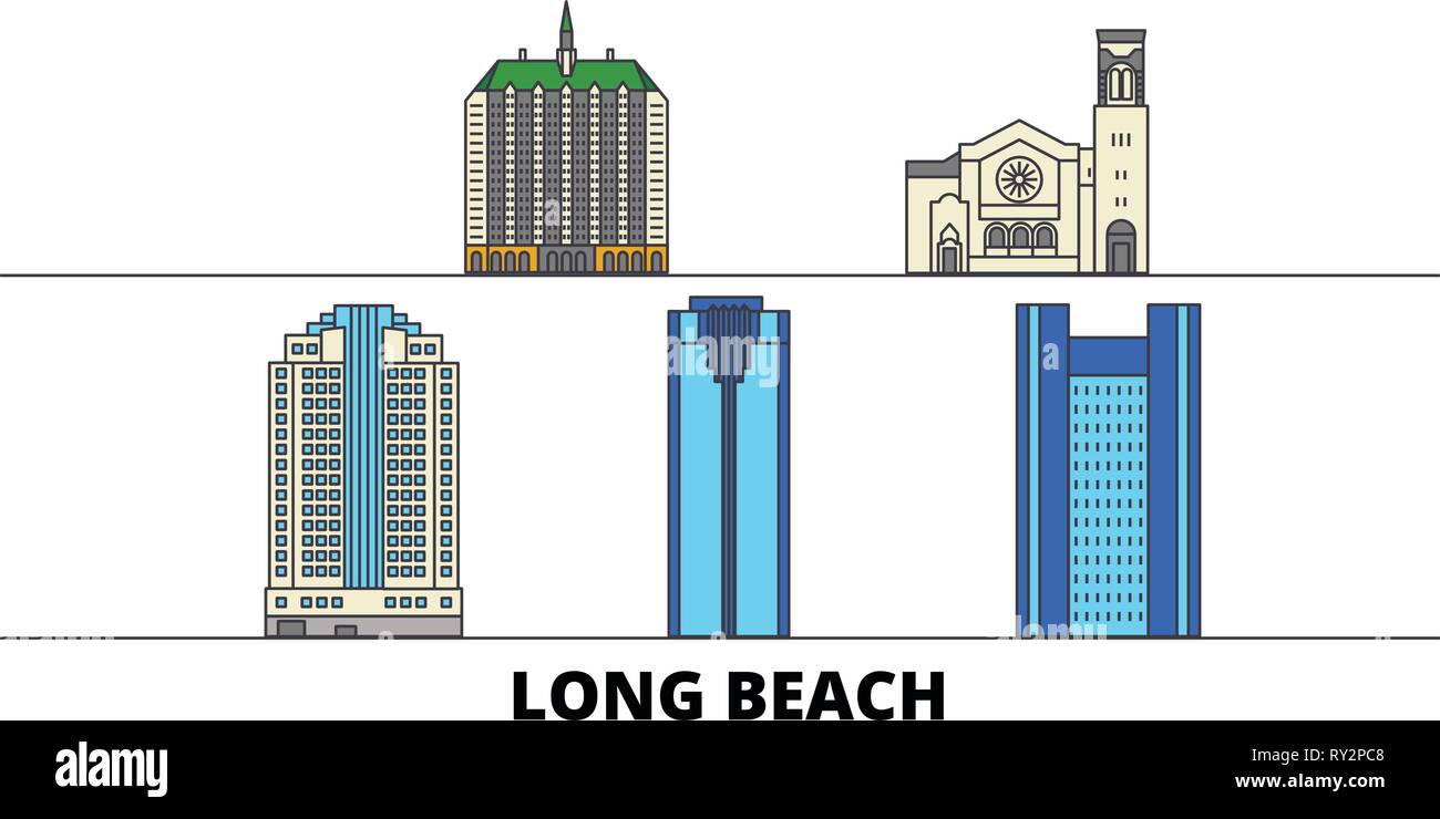 Etats Unis, Long Beach télévision landmarks vector illustration. Etats Unis, Long Beach line city avec de célèbres sites de voyage, d'horizon, design. Illustration de Vecteur
