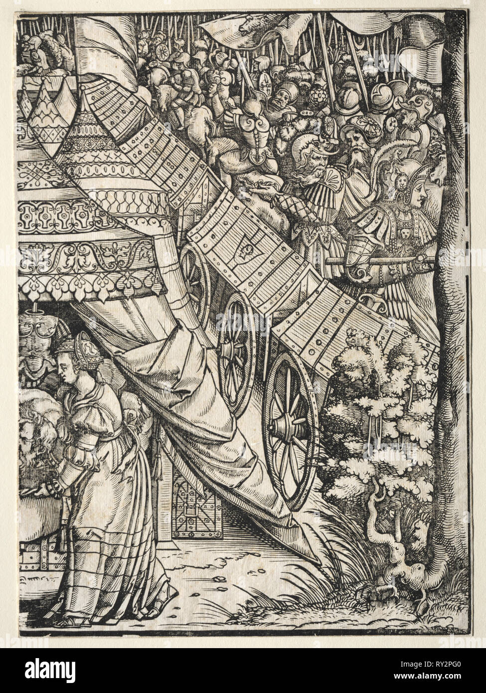 Judith avec la tête d'Holifernes, 1500s. Allemagne, 16ème siècle. Gravure sur bois Banque D'Images