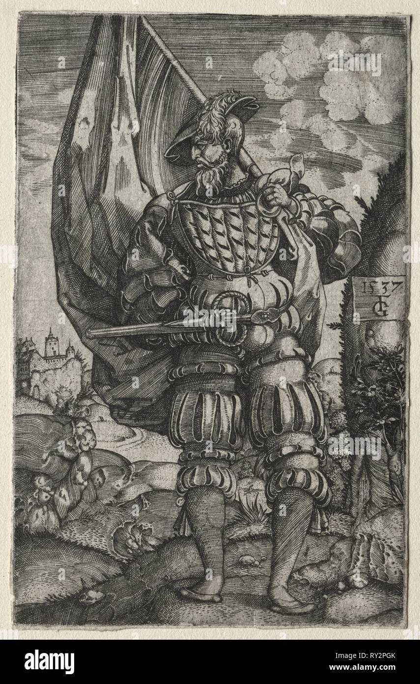 L'Standard-Bearer, 1537. Master F. G. (allemand). Gravure Banque D'Images