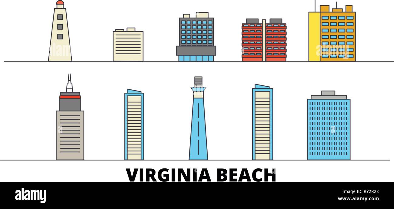 United States, Virginia Beach télévision landmarks vector illustration. United States, Virginia Beach line city avec de célèbres sites de voyage, d'horizon, design. Illustration de Vecteur