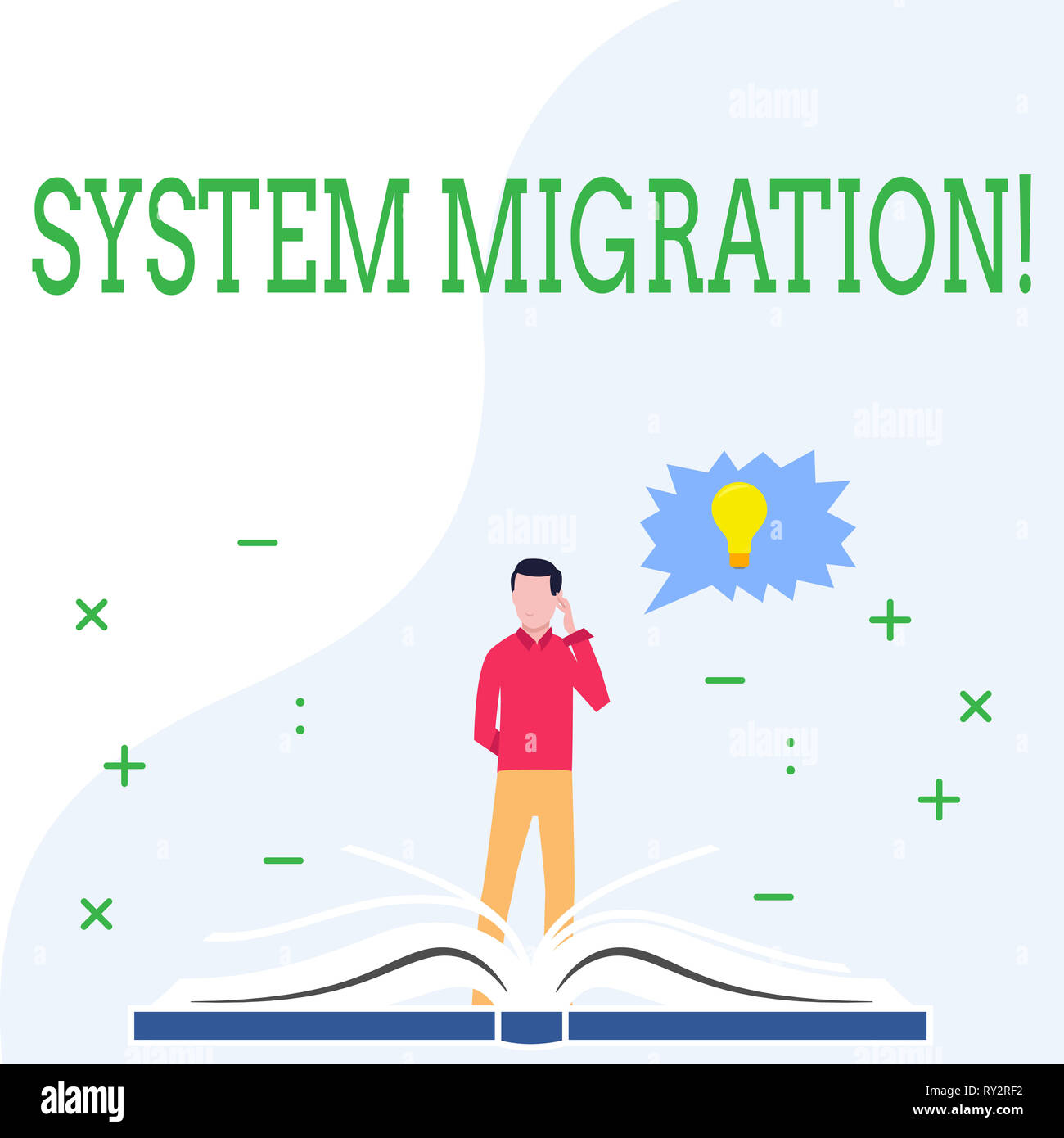 Main conceptuel montrant la migration de système d'écriture. Sens Concept Déménagement des programmes pour une autre plate-forme Banque D'Images