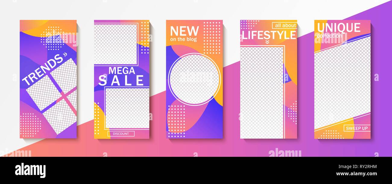 Définir des modèles pour instagram ot stories, ventes et nouvelles. Arrière-plans pour votre conception, les médias sociaux landing page, site web, mobile app et poster, fl Illustration de Vecteur