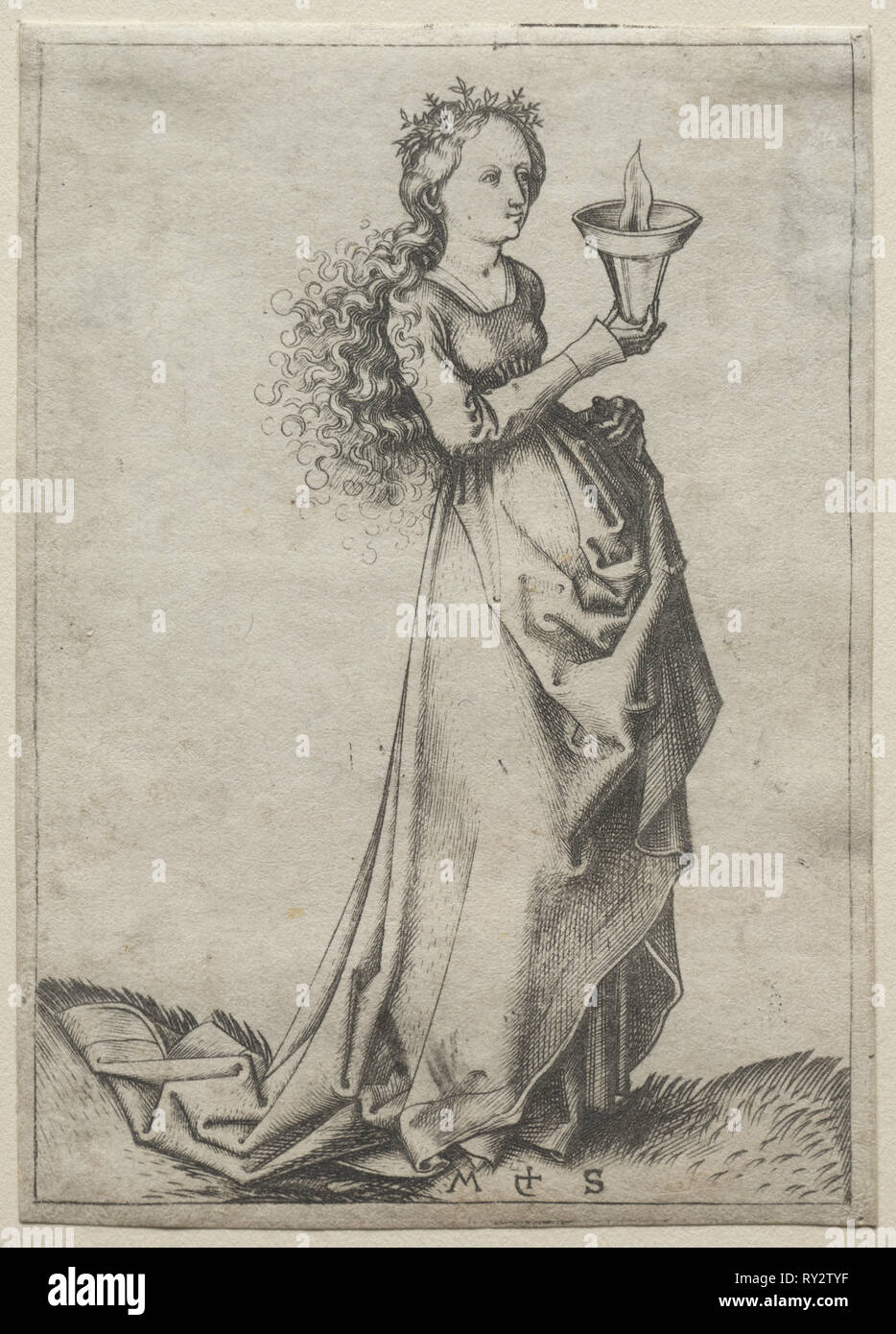 La première vierge sage. Martin Schongauer (allemand, c.1450-1491). Gravure Banque D'Images