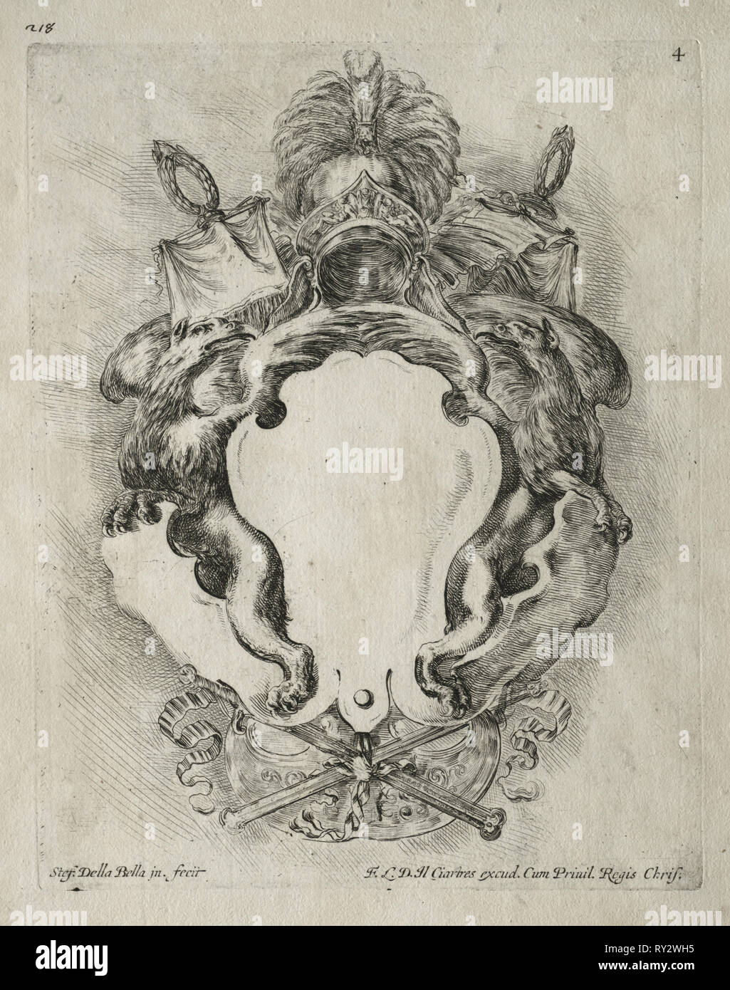Collection de divers caprices et de nouveaux modèles de cartouches et ornements : n° 4. Stefano Della Bella (italien, 1610-1664). Eau-forte Banque D'Images