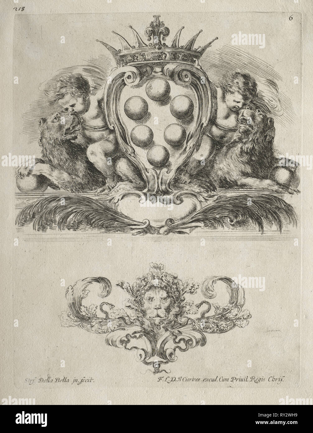 Collection de divers caprices et de nouveaux modèles de cartouches et ornements : n° 6. Stefano Della Bella (italien, 1610-1664). Eau-forte Banque D'Images