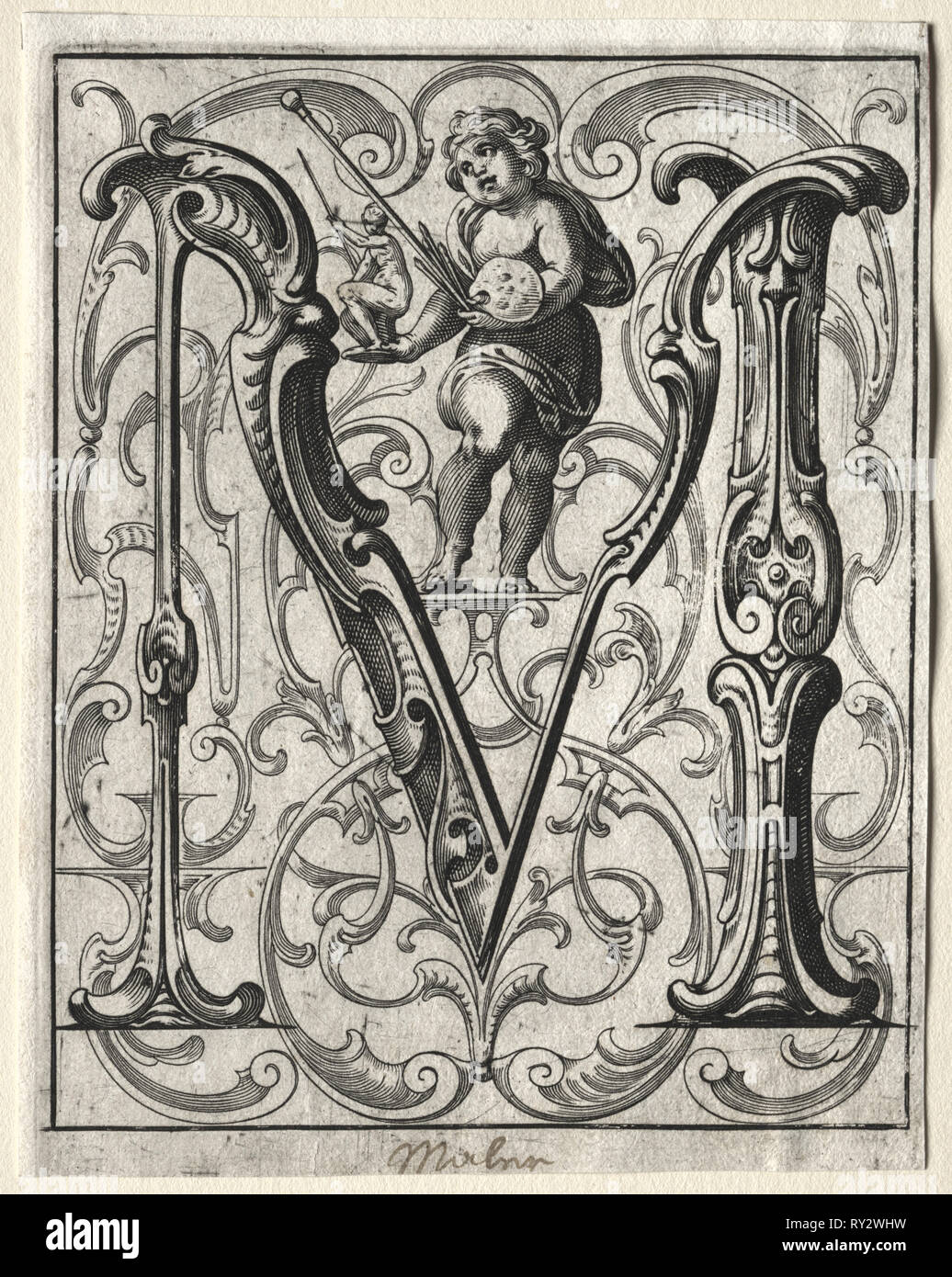 Nouvelle brochure ABC : M, 1627. Lucas Kilian (allemand, 1579-1637). Gravure Banque D'Images