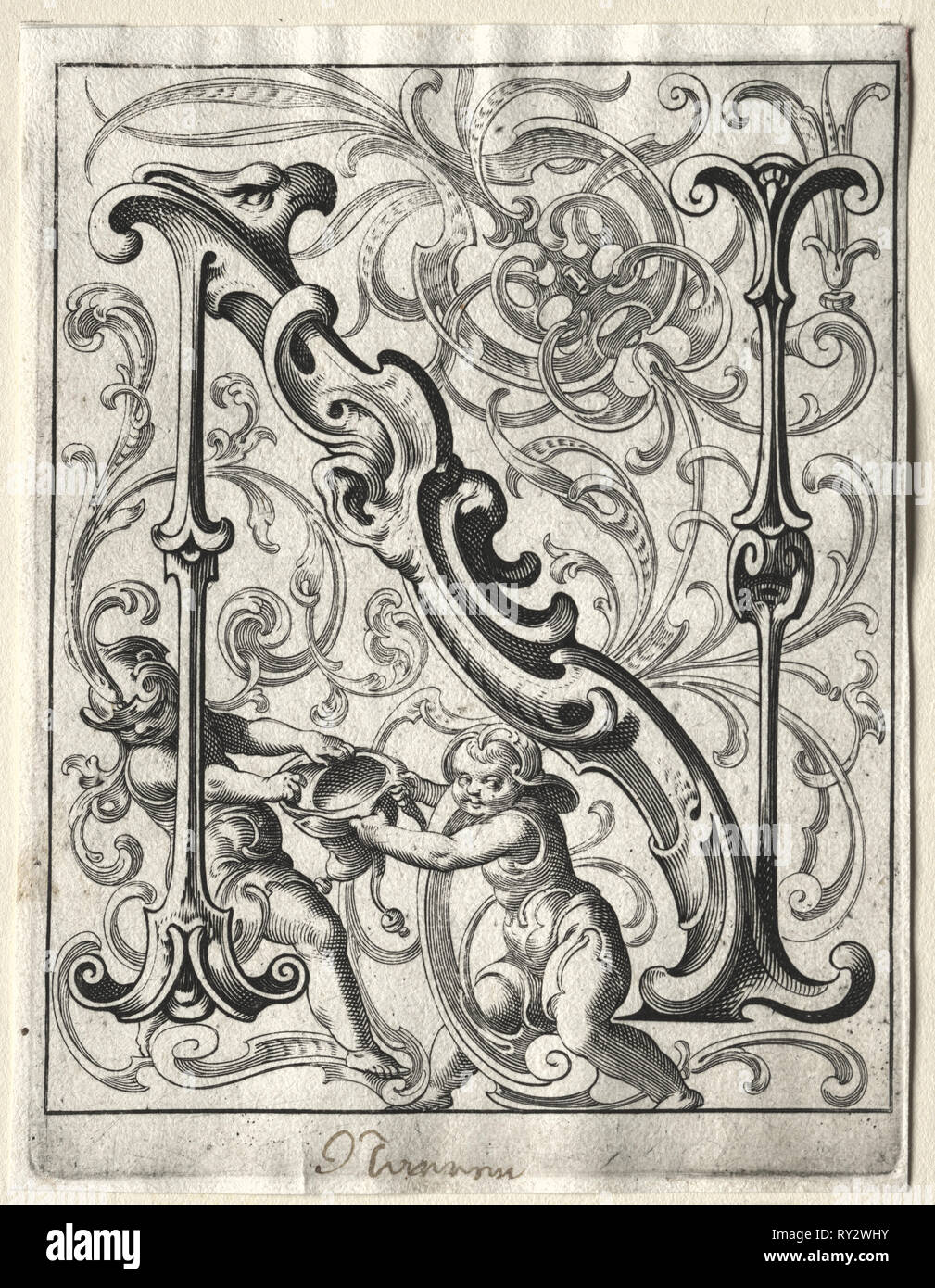 Nouvelle brochure ABC : N, 1627. Lucas Kilian (allemand, 1579-1637). Gravure Banque D'Images