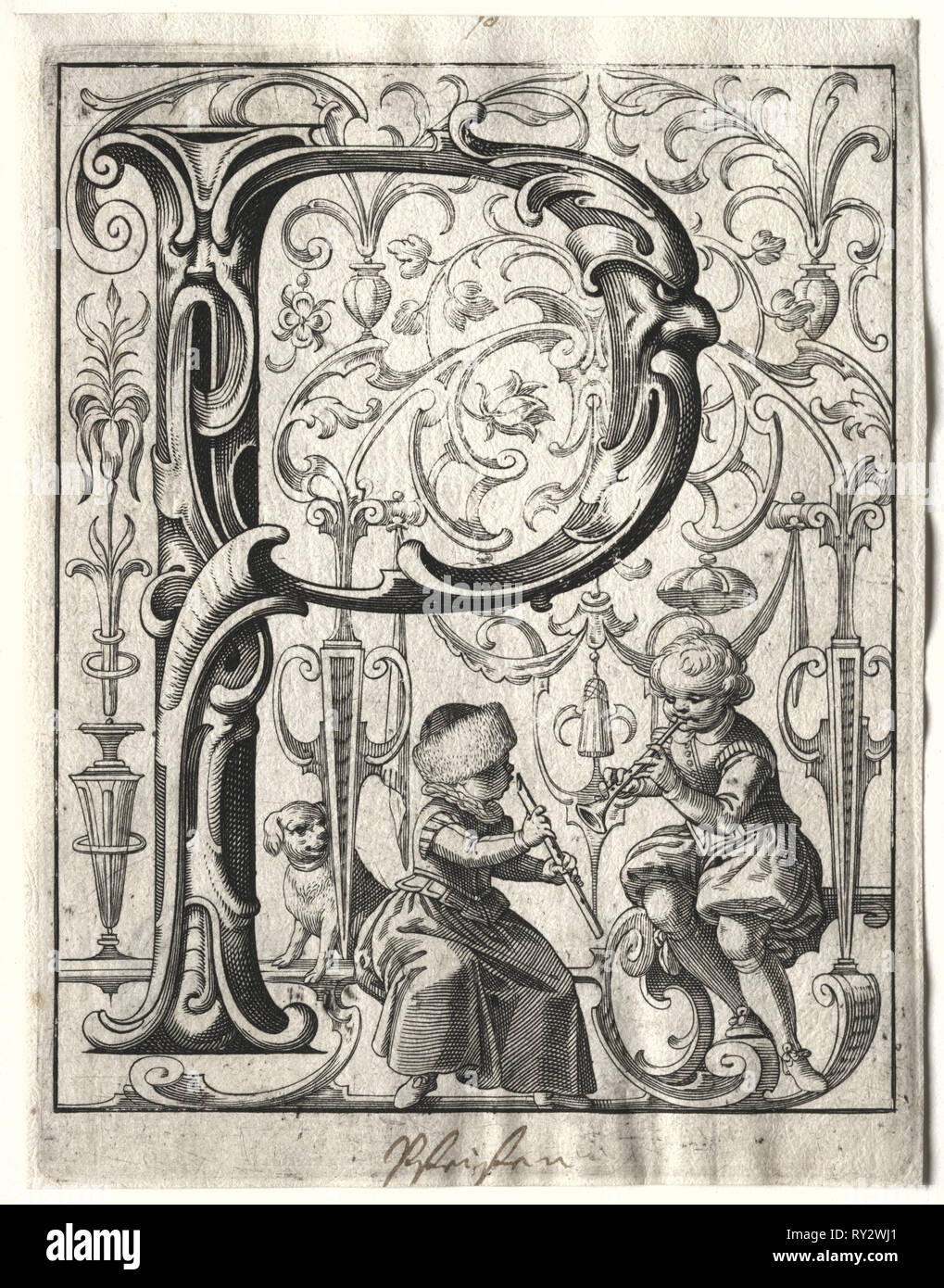 Nouvelle brochure ABC : P, 1627. Lucas Kilian (allemand, 1579-1637). Gravure Banque D'Images