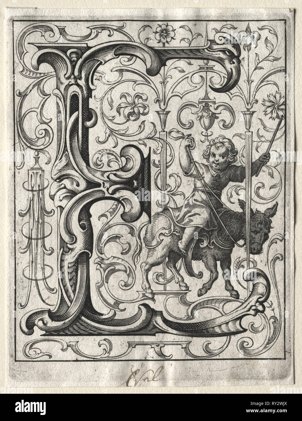 Nouvelle brochure ABC : E, 1627. Lucas Kilian (allemand, 1579-1637). Gravure Banque D'Images