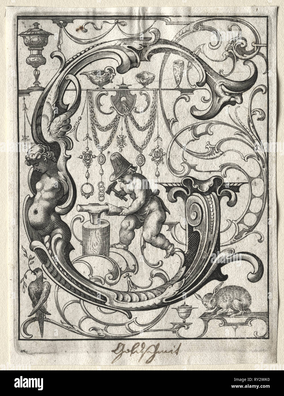 Nouvelle brochure ABC : G, 1627. Lucas Kilian (allemand, 1579-1637). Gravure Banque D'Images