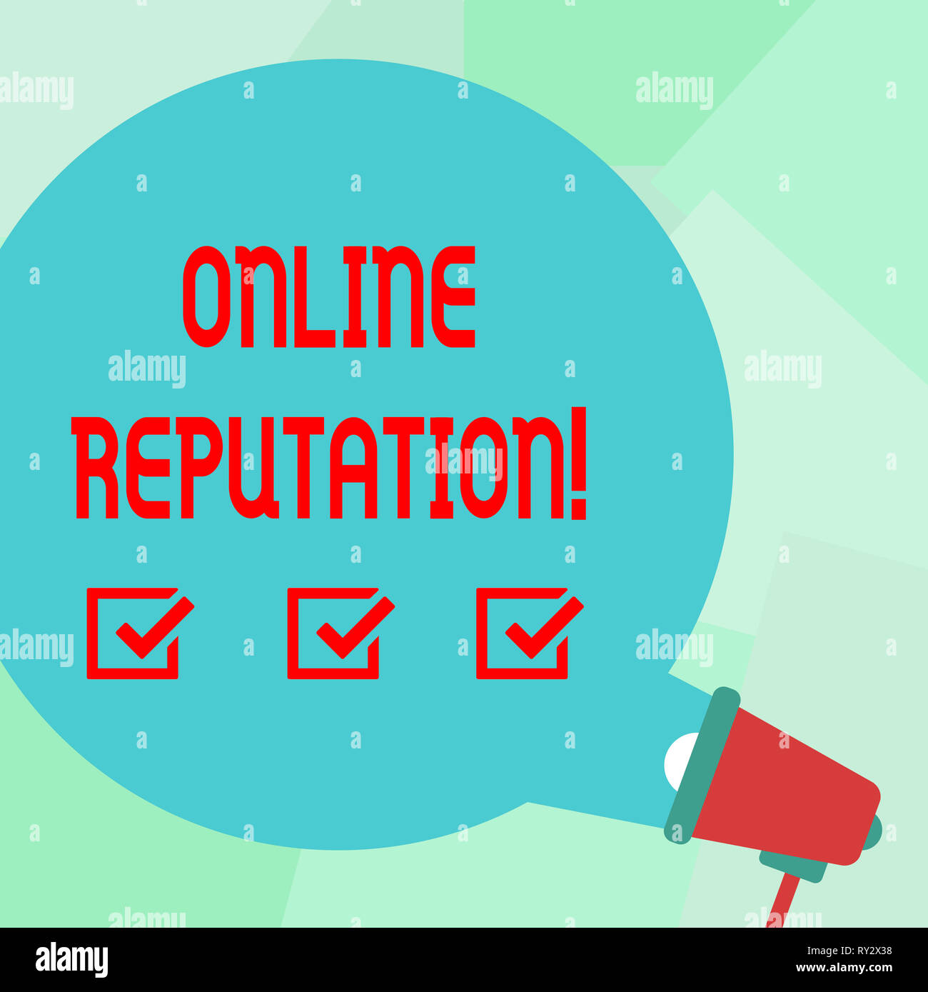 La main conceptuel montrant réputation en ligne. Signification du concept d'évaluation Examen de classement Fiabilité Qualité Satisfaction bulle ronde Comi Banque D'Images