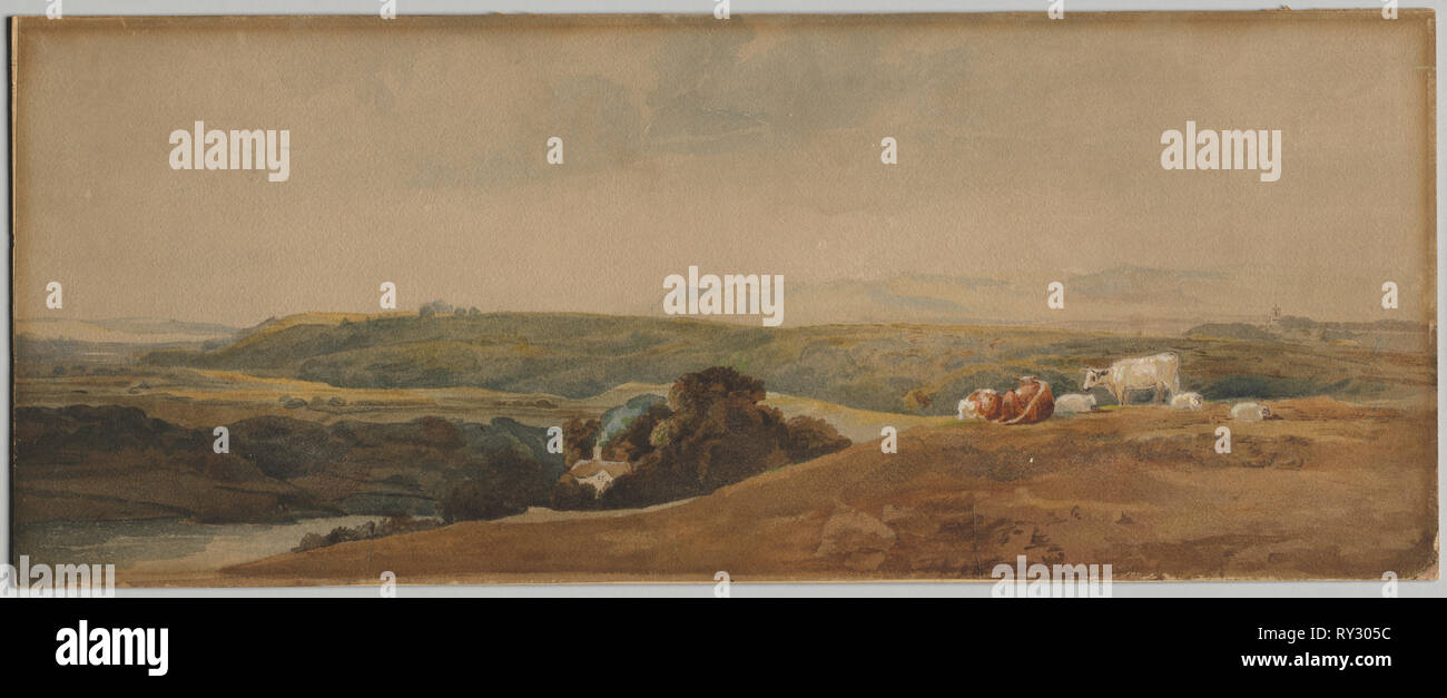 Montagnes et les bovins. Peter De Wint (britannique, 1784-1849). Aquarelle Banque D'Images