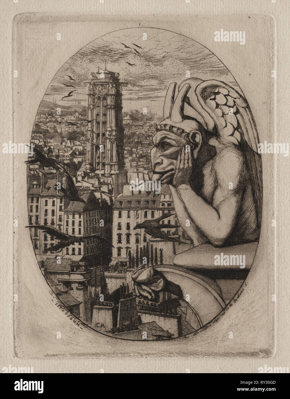 Eaux-fortes de Paris : La Gargouille, 1853. Charles Meryon (Français, 1821-1868). Eau-forte Banque D'Images