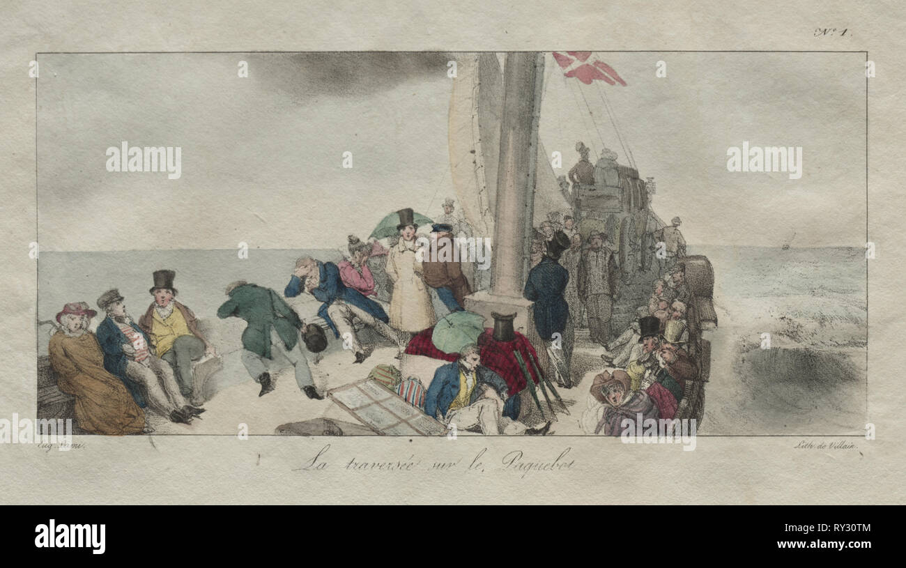 Souvenirs de Londres : Traversée en bateau sur le Paquet, 1826. Eugène Louis Lami (Français, 1800-1890). Lithographie colorée à la main, Banque D'Images