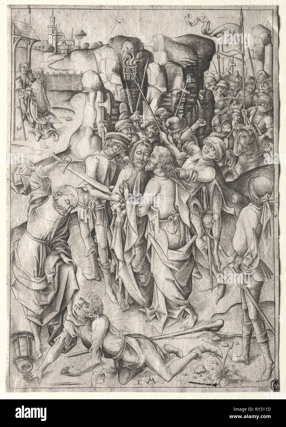 La passion : le Christ pris en captivité. Israhel van Meckenem (Allemand), ch. 1440-1503). Gravure Banque D'Images