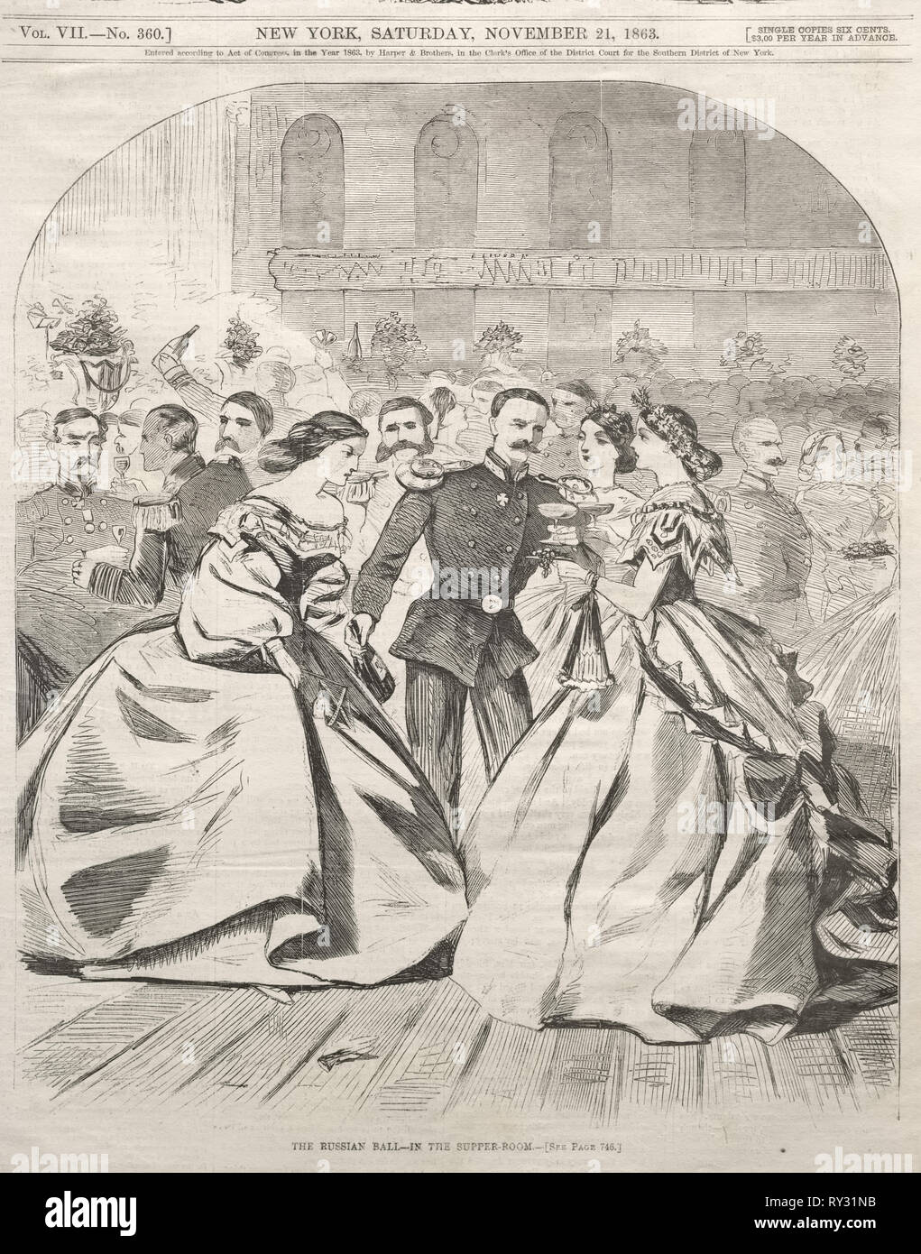 Le Bal russe - dans la salle de dîner, 1863. Winslow Homer (Américain, 1836-1910). La gravure sur bois Banque D'Images