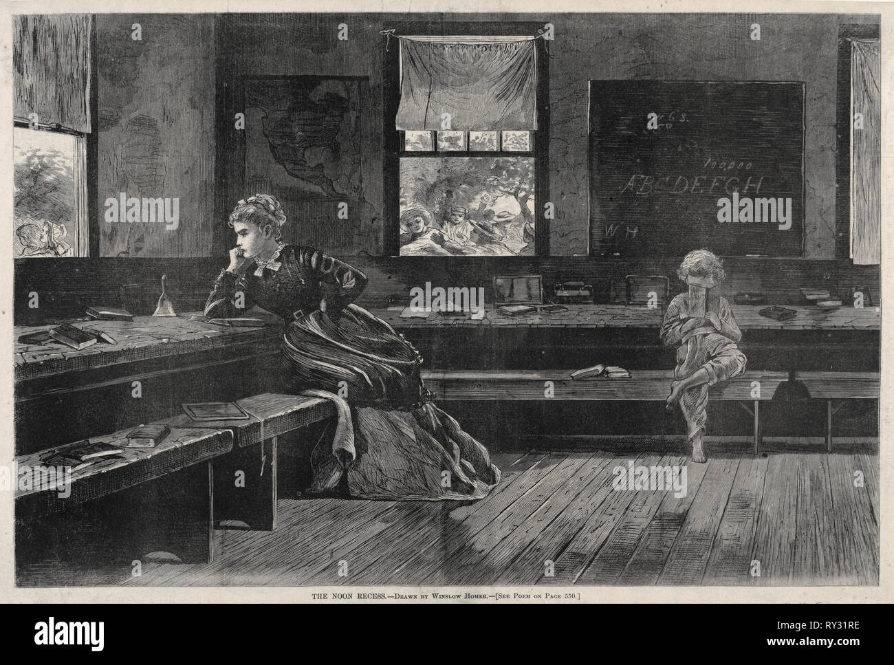 La pause de midi, 1873. Winslow Homer (Américain, 1836-1910). La gravure sur bois Banque D'Images