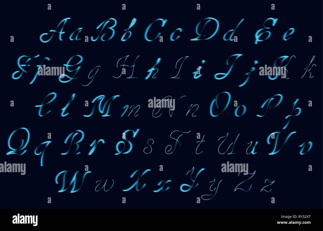 Tube néon alphabet dessiné à la main font. Taper des lettres sur un fond sombre. Type de vecteur pour des étiquettes, titres, affiches etc. Illustration de Vecteur