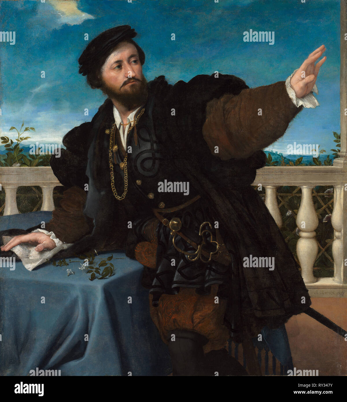 Portrait d'un homme, peut-être Girolamo Rosati, 1533-1534. Lorenzo Lotto (italien, 1480-1556). Huile sur toile, 135,9 x 128 encadré : x 8,6 cm (53 1/2 x 50 3/8 x 3 3/8 in.) ; 108,2 x 100,5 sans cadre : cm (42 5/8 x 39 9/16 in Banque D'Images