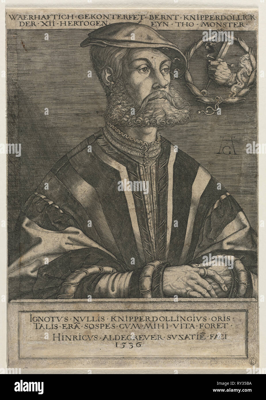 Bernt Knipperdolling, 1536. Heinrich Aldegrever (allemand, 1502-1555/61). Gravure Banque D'Images