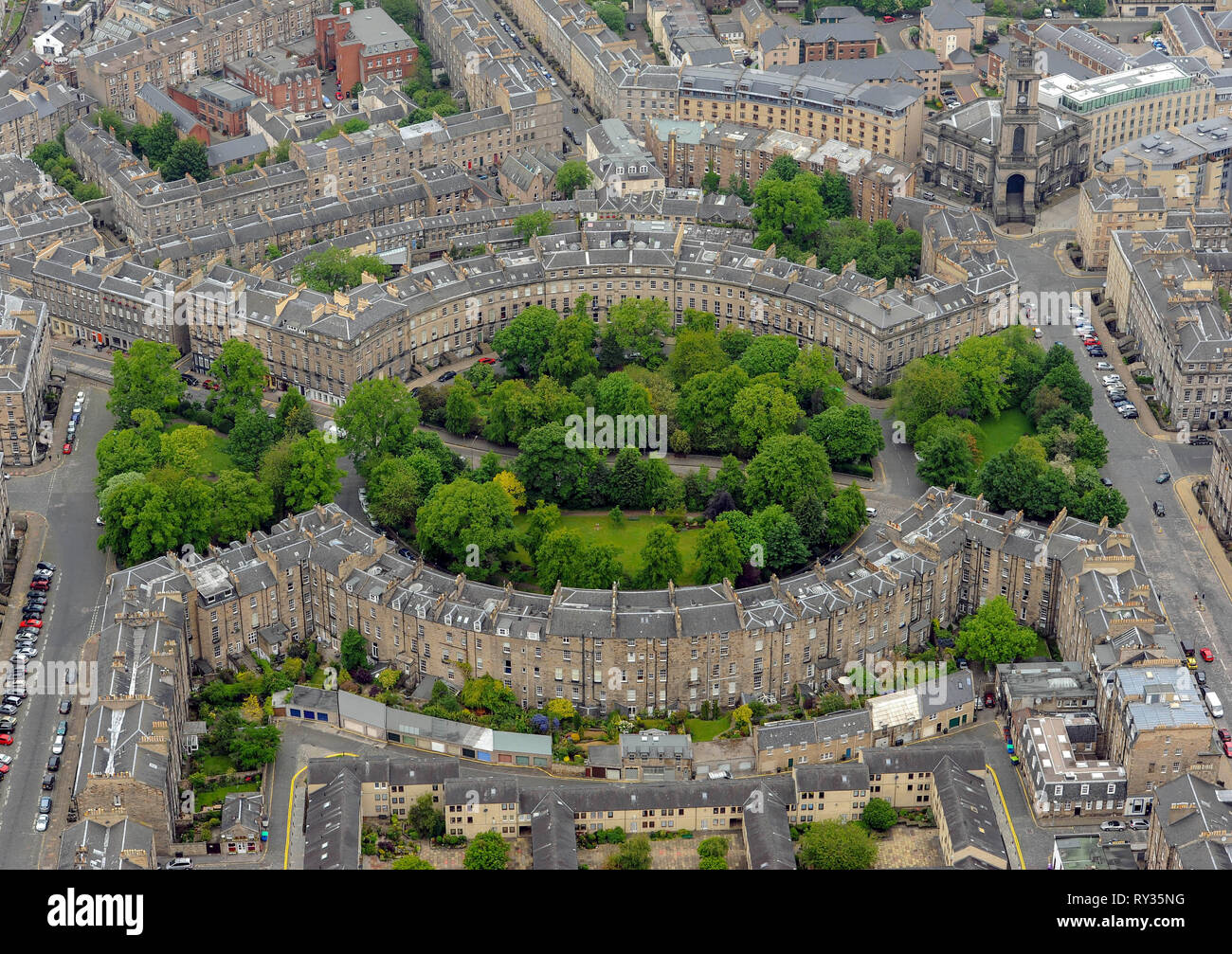 Vue aérienne de Cirque Royal et du cirque Place dans la nouvelle ville d'Édimbourg. Banque D'Images
