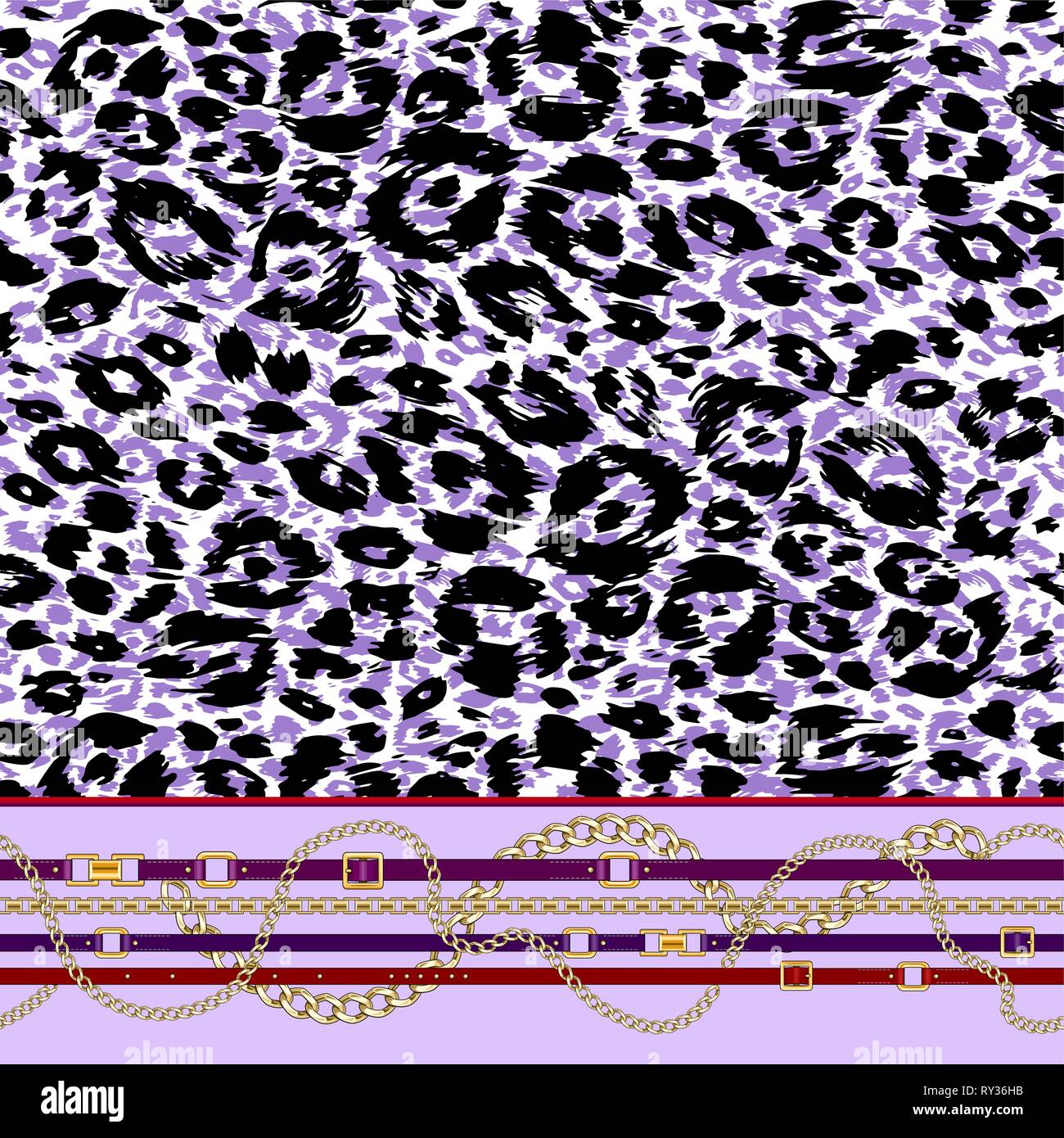 Abctract avec ceintures, la chaîne sur le fond de la peau animale violet pour le tissu. Répéter la mode leopard print. Illustration de Vecteur