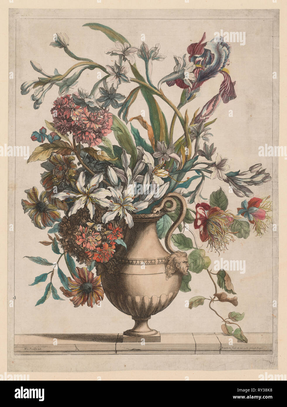 Liure de all types of fleurs d'après nature : Vase de fleurs. Je Jean-Baptiste Monnoyer (français), ch. 1636-1699). La gravure, coloriés à la main Banque D'Images