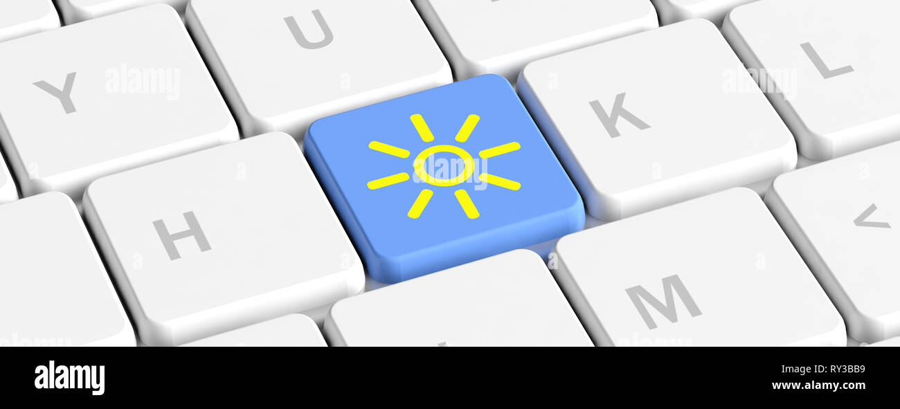 Prévisions météo, journée ensoleillée concept. Touche bleue bouton avec  l'icône de soleil sur un clavier d'ordinateur, la bannière. 3d illustration  Photo Stock - Alamy