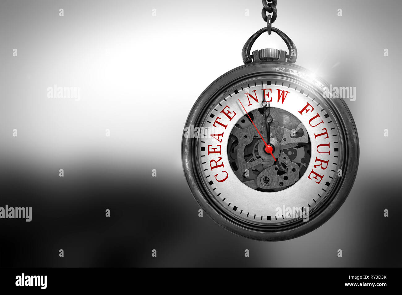 Vintage montre à l'avenir créer un nouveau texte sur le visage. Concept d'entreprise : créer de nouvelles sur l'avenir Montre de Poche Vintage Visage avec près de vue Watch Mecha Banque D'Images