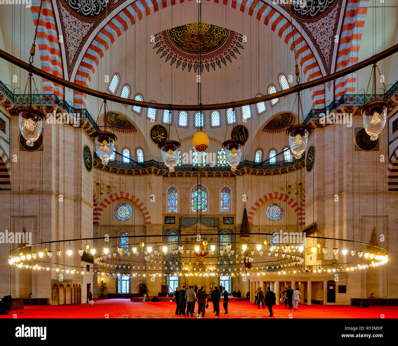 Intérieur de la mosquée de Soliman à Fatih, Istanbul, Banque D'Images