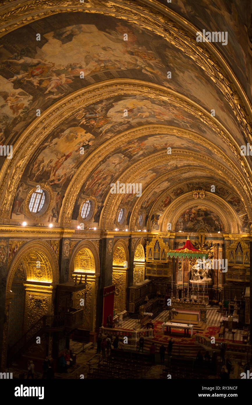 Intérieur de St John's Co-cathédrale, à La Valette, Malte, 22 février 2019. Banque D'Images