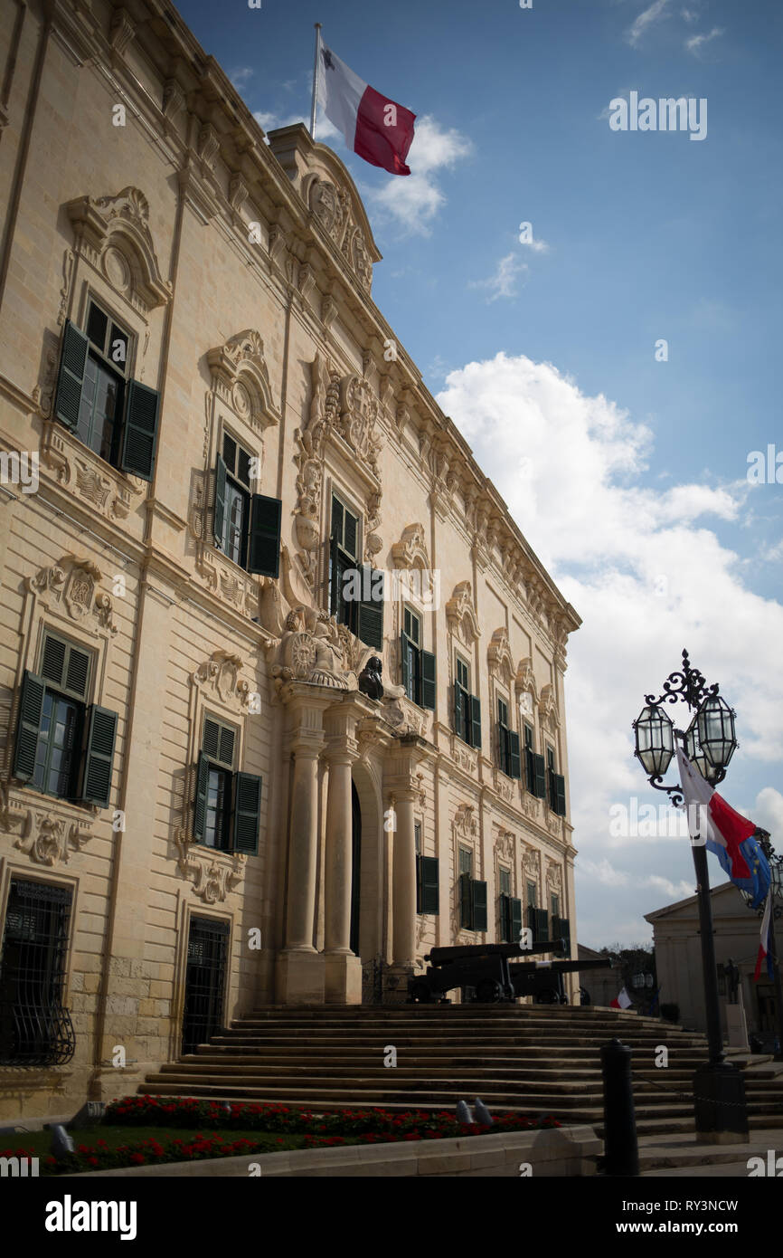 L'Auberge de Castille, en Castille, à La Valette, Malte, 22 février 2019. Banque D'Images