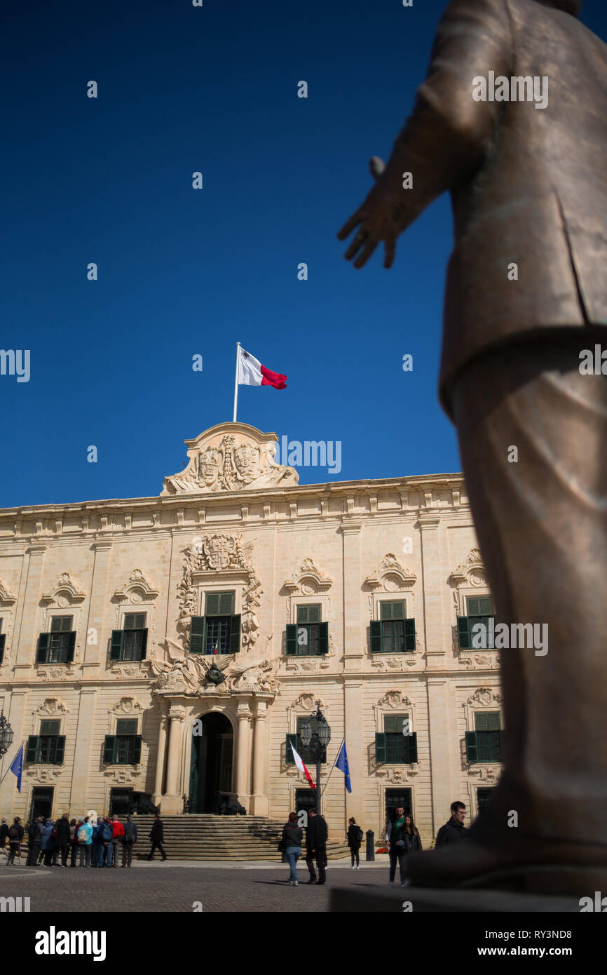 L'Auberge de Castille, en Castille, à La Valette, Malte, 22 février 2019. Banque D'Images