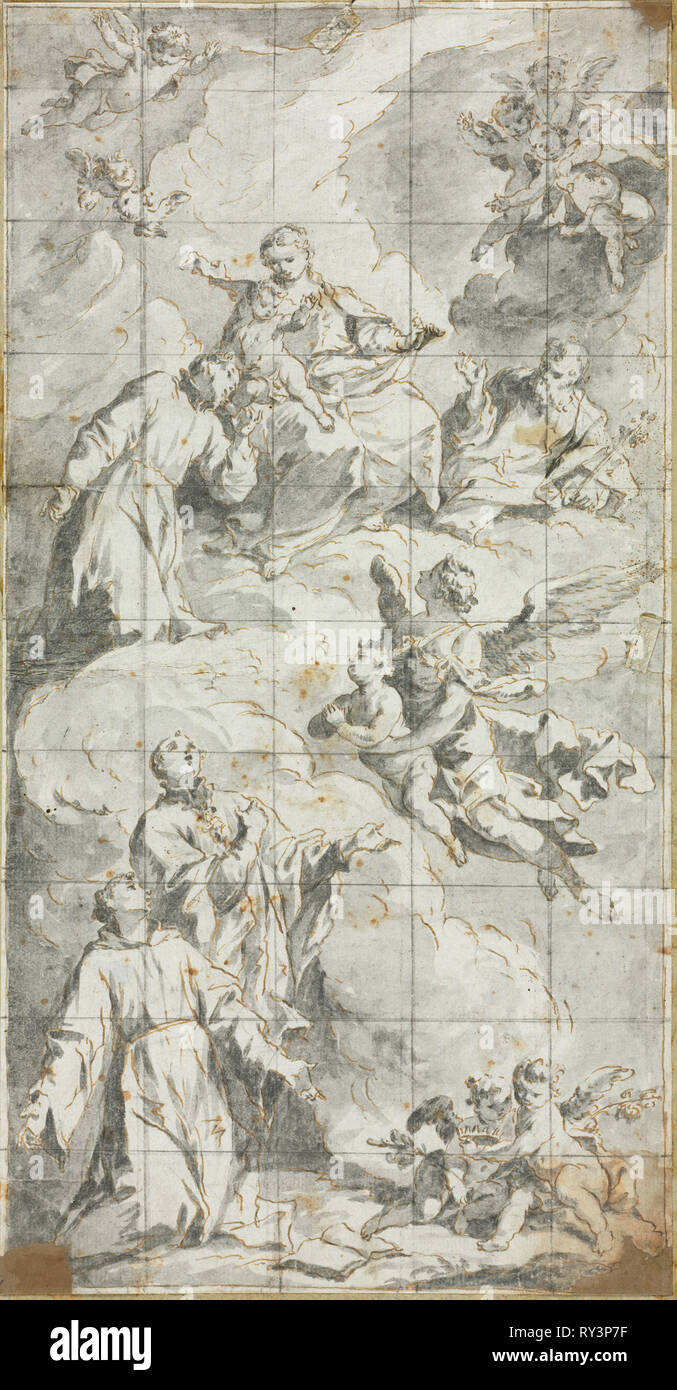 L'apothéose de la Vierge, 1600. L'Autriche, 17e siècle. Plume et encre brune et grise wash Banque D'Images