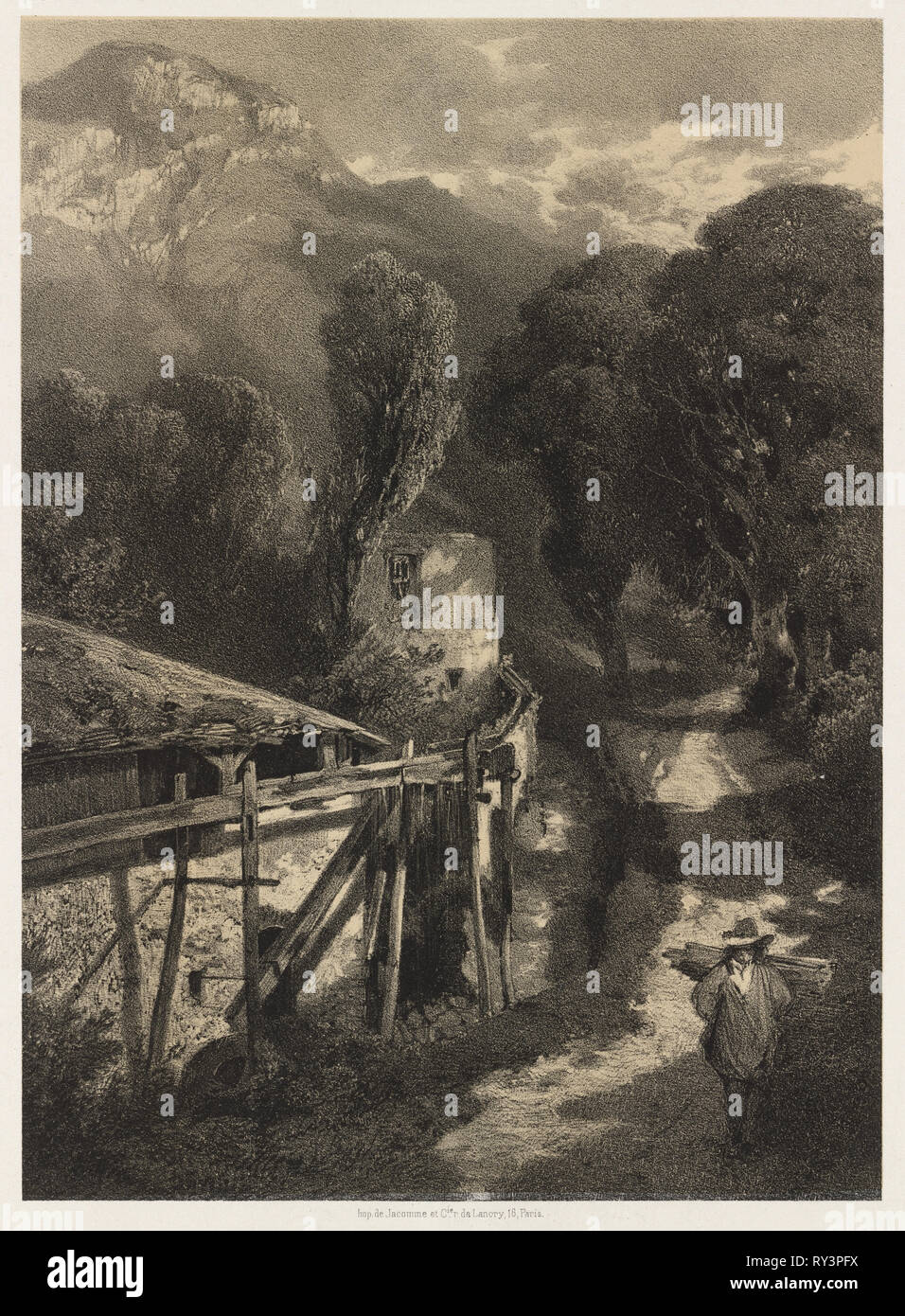 La route du Simplon, Meillerie, France. Alexandre Calame (1810-1864), Suisse. Lithographie Banque D'Images