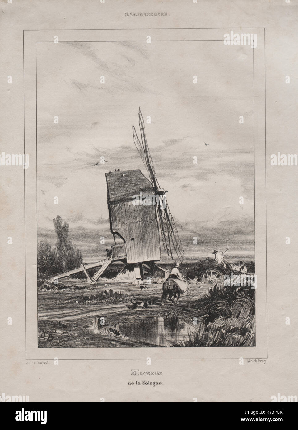 Mill en Sologne, France, 1835. Jules DUPRÉ (Français, 1811-1889). Lithographie Banque D'Images